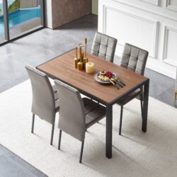 5 Piece Dining Set Including Velvet High Back Nordic Dining Chair & Creative Design Dining Table - Gray