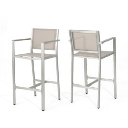 Outdoor Rust Proof Aluminum Barstools With Mesh Backrest And Seat (Set of 2) - Silver