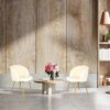 Adjust Legs Upholstered Teddy Faux Fur Dining Armrest Chair (Set of 2) - Off White - Image 9