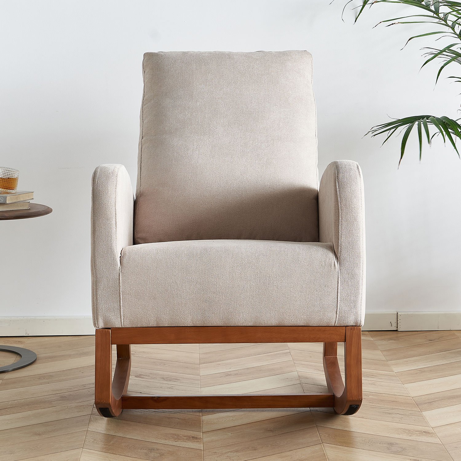 Linen Rocking Chair Accent Chair - Beige - Image 4