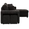 Modern L-Shape 3 Seat Reversible Sectional Couch, Pull Out Sleeper Sofa With Storage Chaise And 2 Stools For Living Room Furniture Set - Charcoal Gray - Image 14