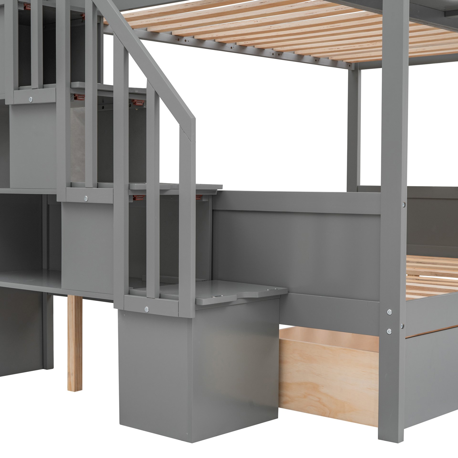 Twin Over Full Bunk Bed With Shelfs, Storage Staircase And 2 Drawers - Gray - Image 13