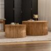 Vintage Fashion Style Cylindrical Nesting Coffee Table Set With Vertical Textured Embossed Design - Natural - Image 5