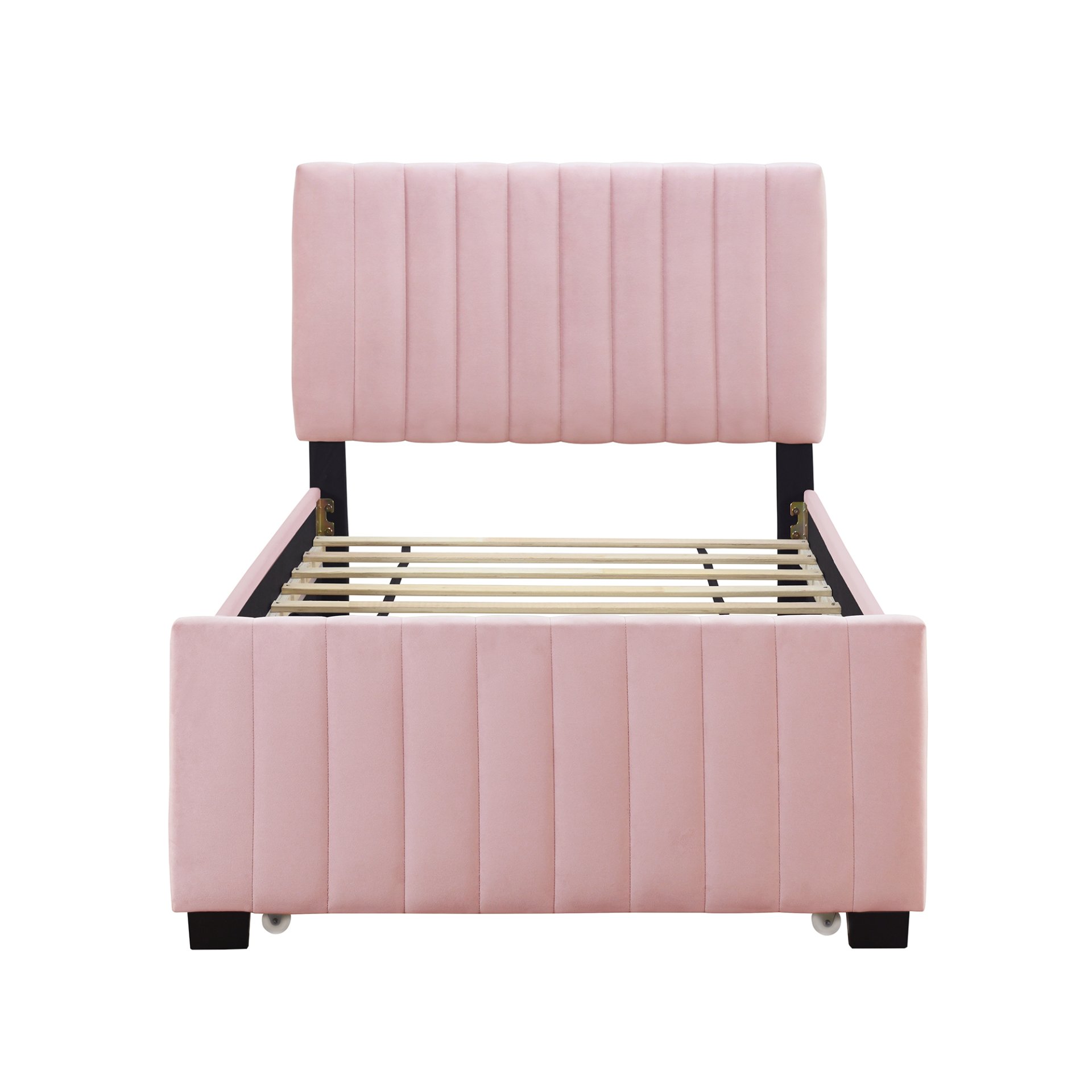 Twin Size Upholstered Platform Bed With Twin Size Trundle - Pink - Image 6