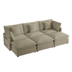 Modern Sofa Modular Sofa Couch Upholstered Corduroy Sectional Sofa With Side Storage Pockets And 3 Movable Ottomans For Living Room - Brown