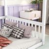 Full Size Canopy Frame Floor Bed With Fence, Guardrails - White - Image 5
