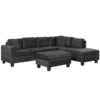 Modern Sectional Sofa With Storage Ottoman, L - Shape Couch With 2 Pillows And Cup Holders - Black - Image 21