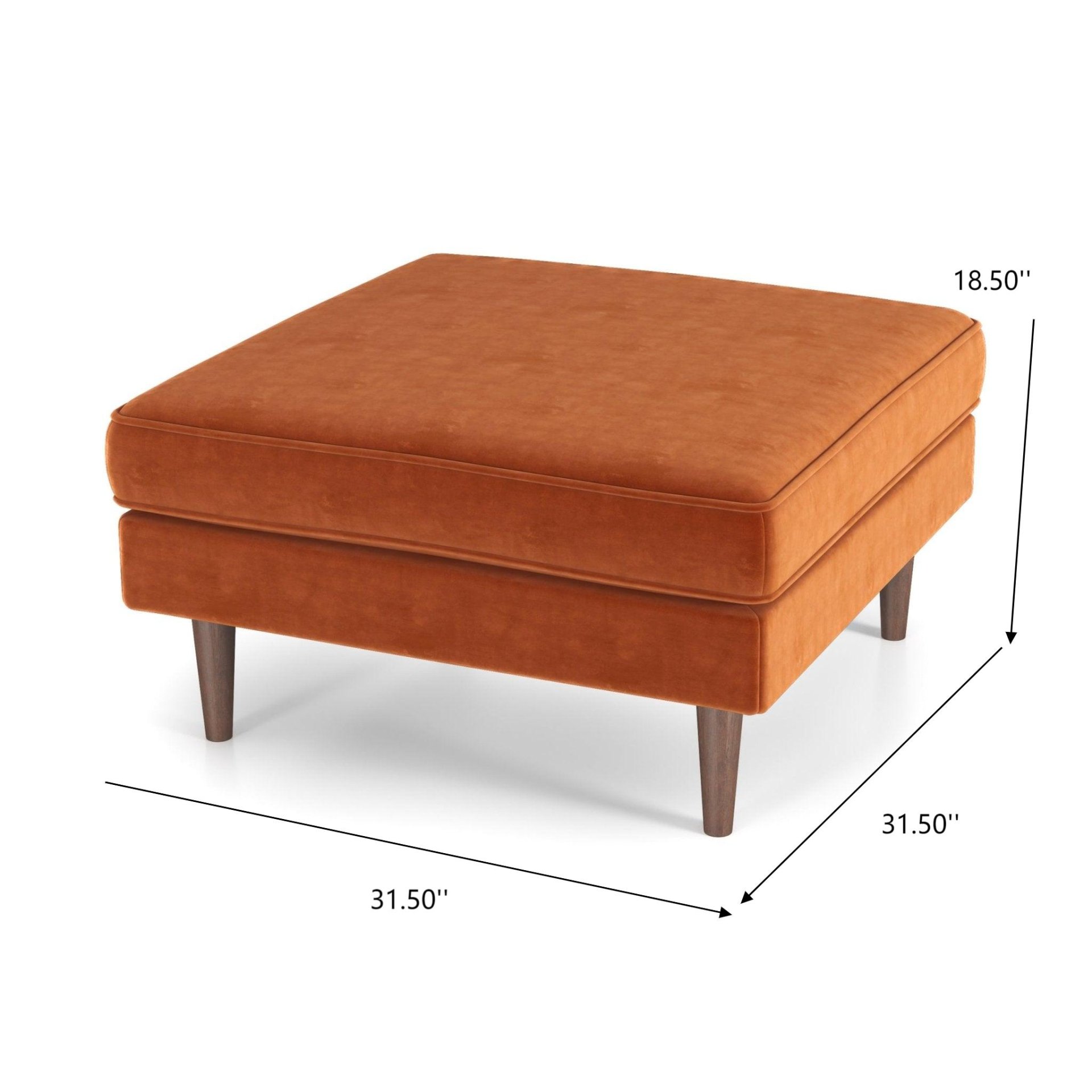 Amber - Square Upholstered Ottoman Velvet - Burnt Orange - Image 3