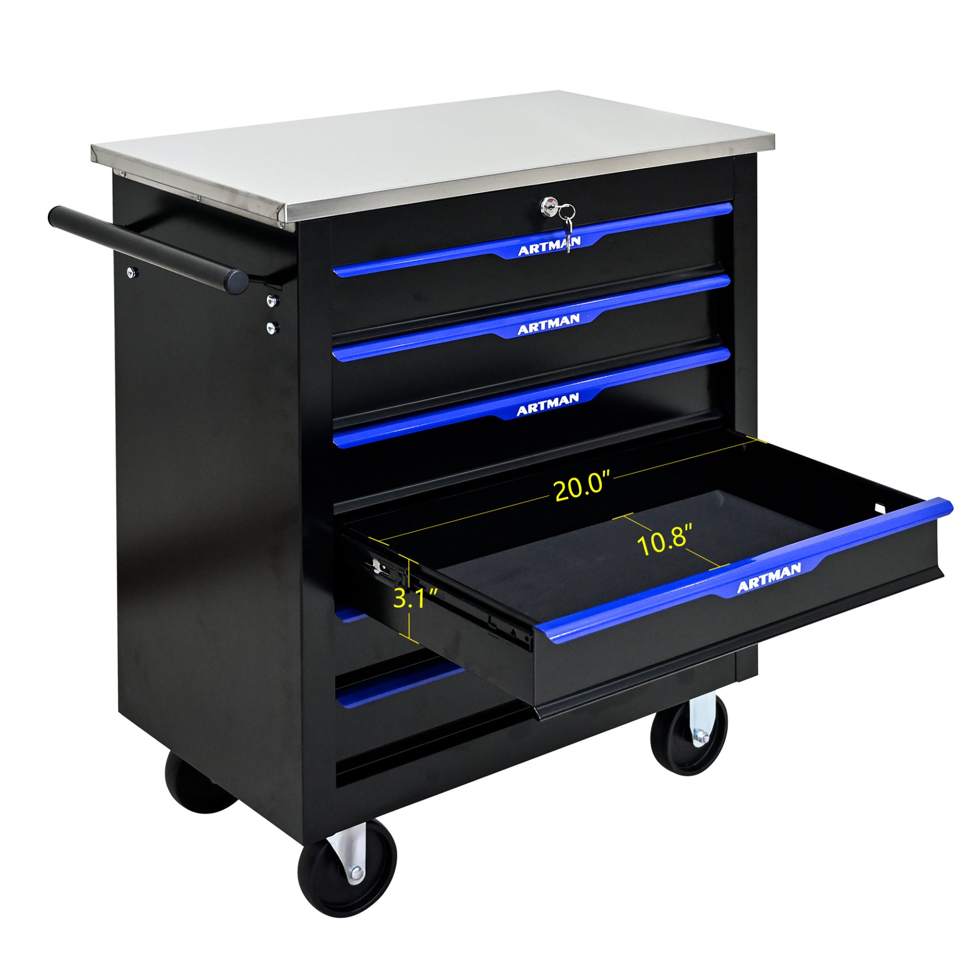 6 Drawer Multifunctional Tool Cart With Wheels - Black / Blue - Image 9