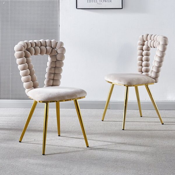 Modern Chair With Iron Tube Legs, Soft Cushions And Comfortable Backrest, Suitable For Dining Room, Living Room, Cafe, Hairball Back (Set of 2) - Golden