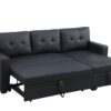 Upholstered Pull Out Sectional Sofa With Chaise - Black - Image 11