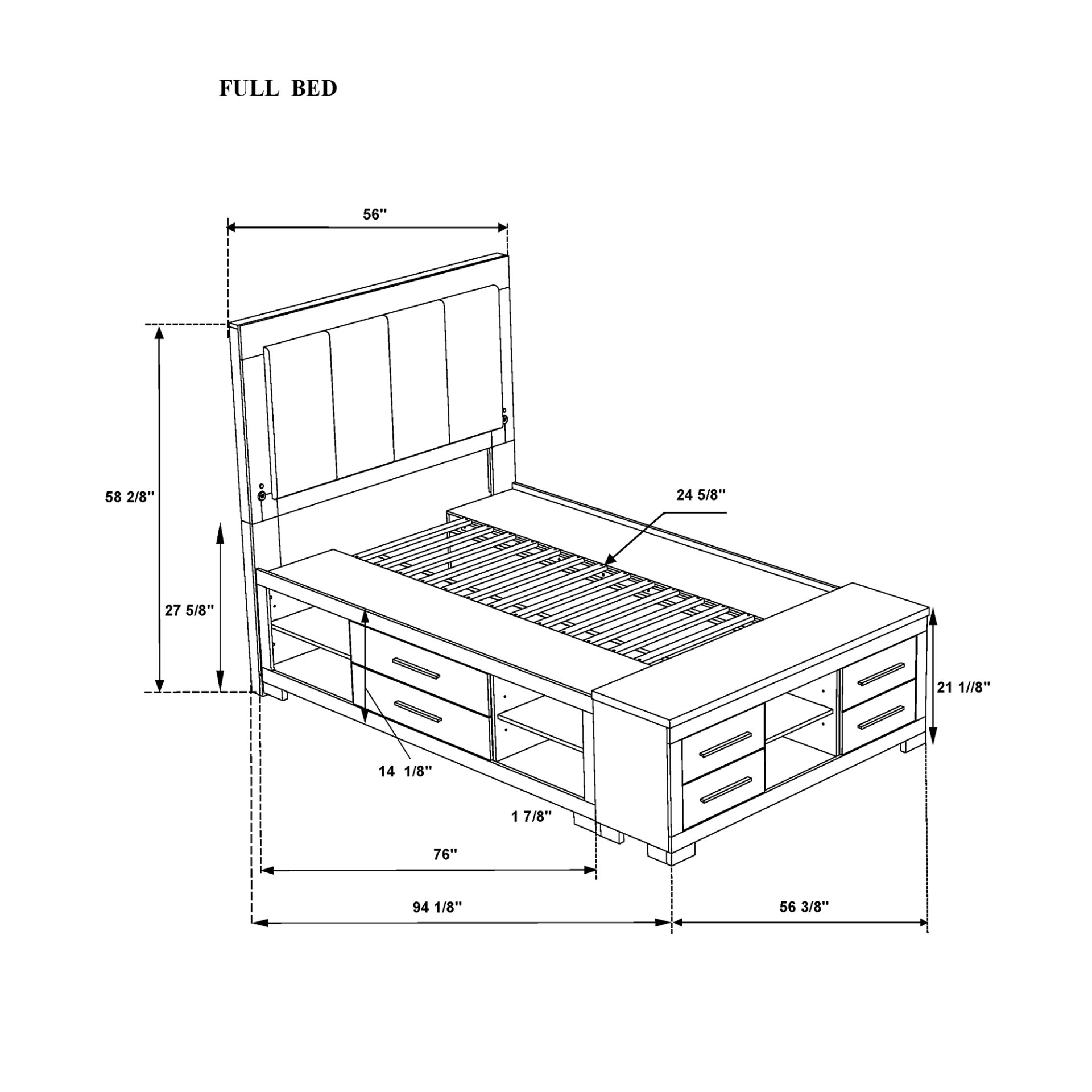 Emilia - 5 Piece Full Bedroom Set With Storage And LED Lighting - Natural / White - Image 11