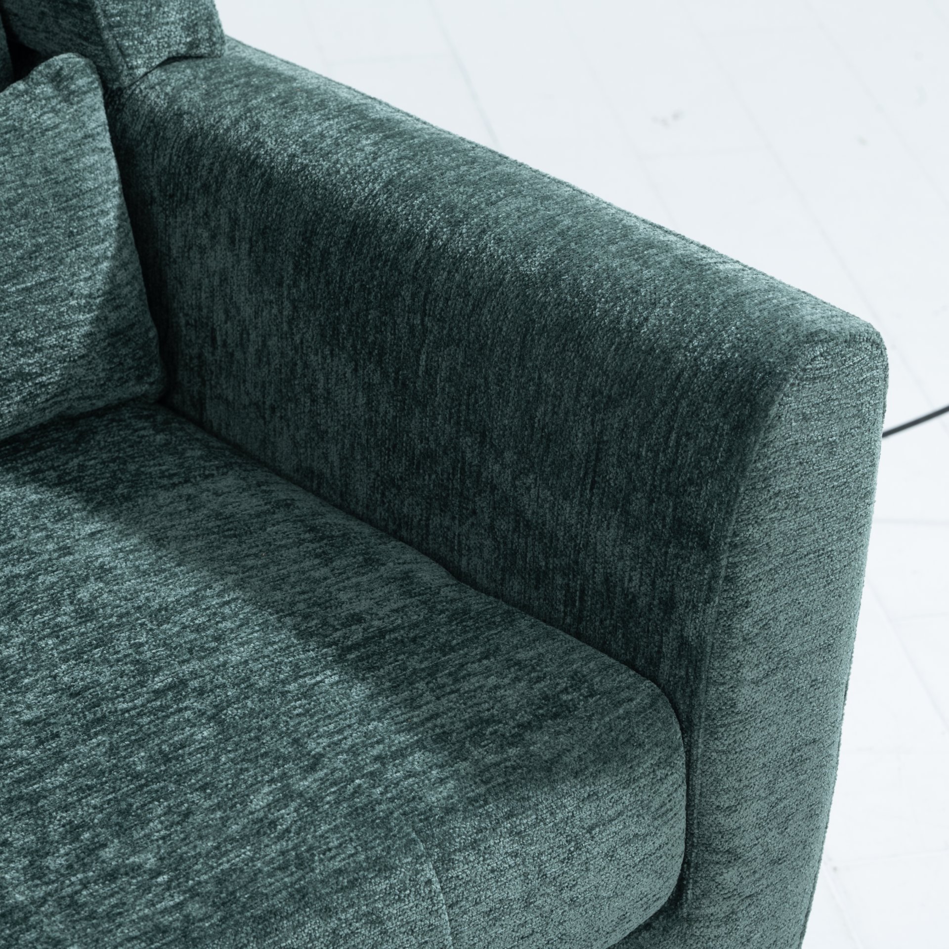 Modern Accent Chair, Chenille Arm Chairs For Living Room, Upholstered Mordern Armchair, Comfy Soft Padded Lounge Chair In Small Space, Bedroom, With Pillow, Solid Wood Leg - Blackish Green - Image 13