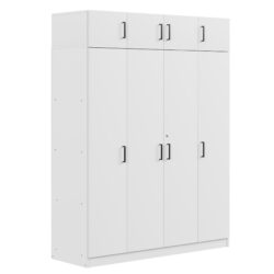 Contemporary 4 Door Wardrobe With Drawer And Top Cabinet - White