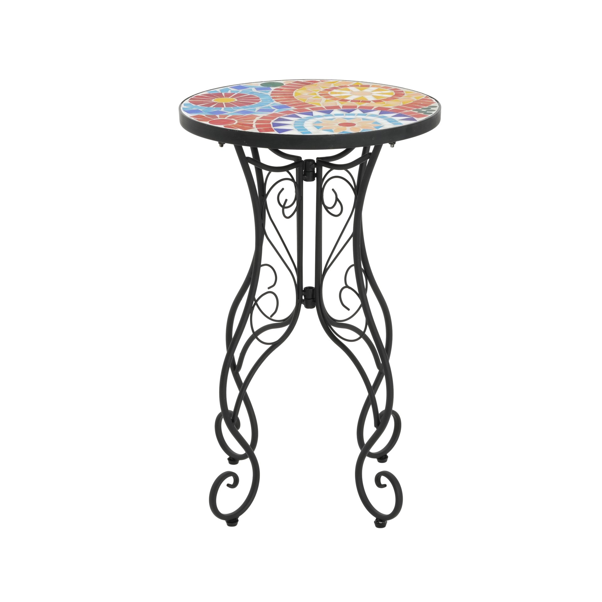 Outdoor Side Table With Ceramic Tile Top And Powder Coated Steel Frame - Black / Colorful - Image 6