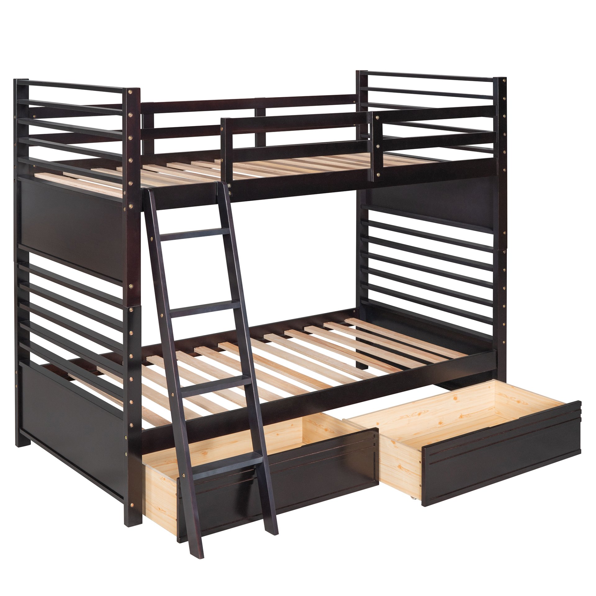 Twin Over Twin Bunk Bed With 2 Drawers - Espresso - Image 7