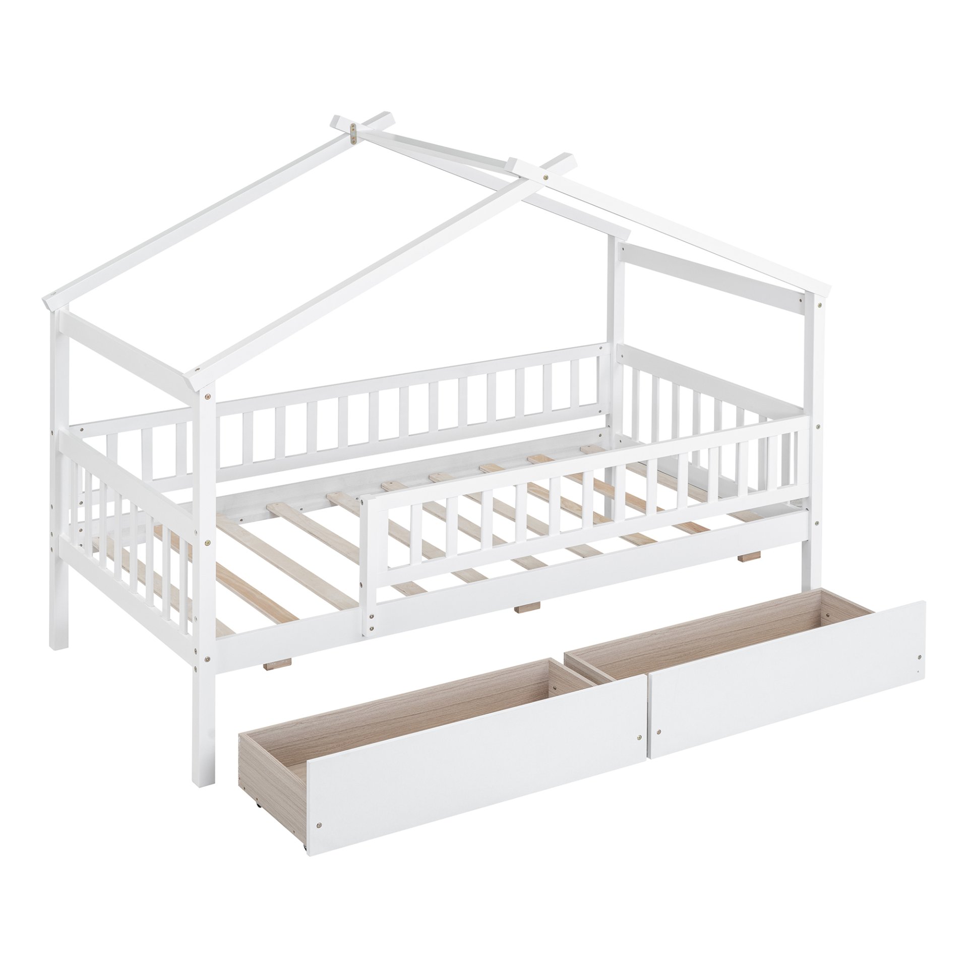 Twin Size House Bed With 2 Drawers - White - Image 4