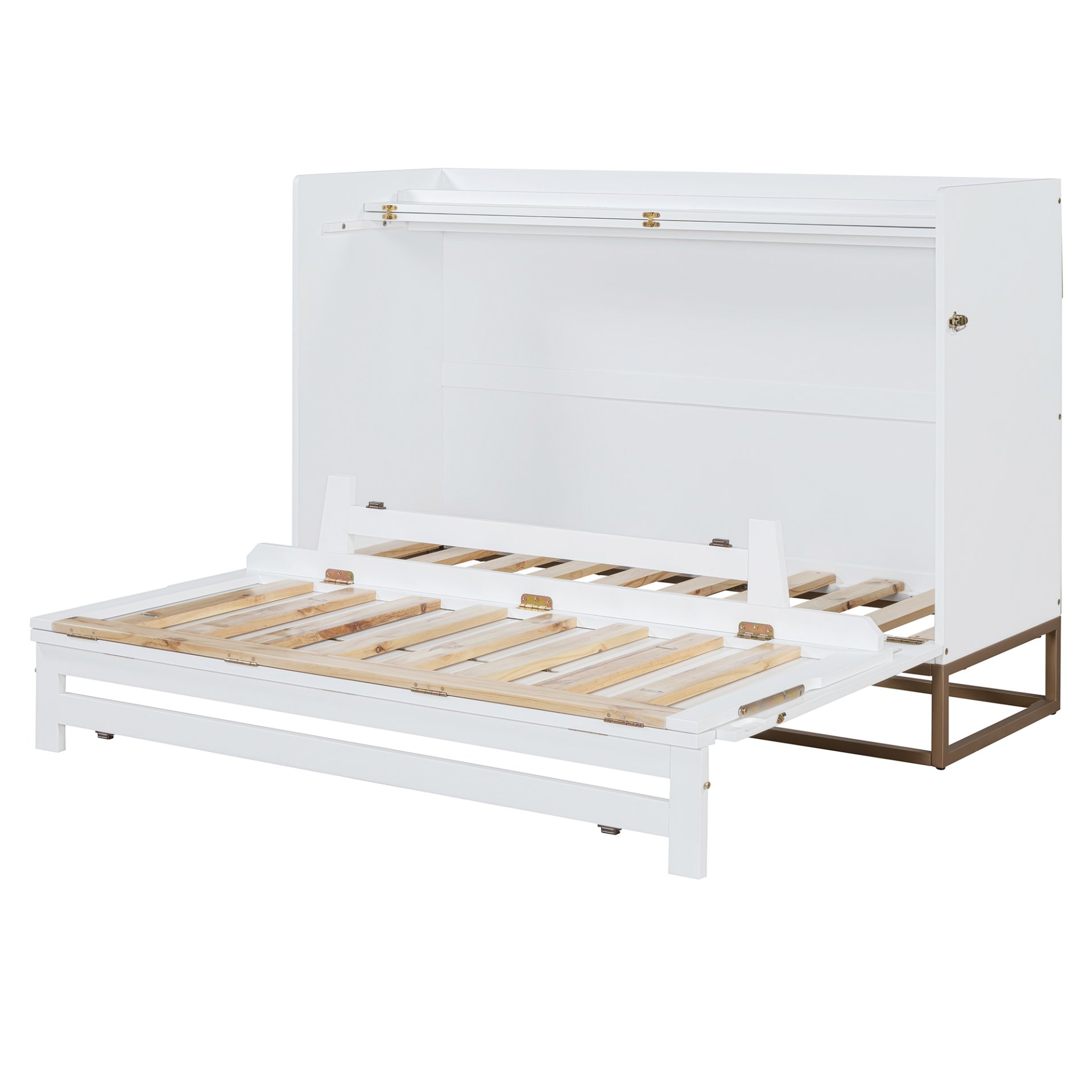 Queen Size Murphy Bed With Iron Legs, Modern Design - White - Image 4