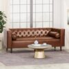 Contemporary 3 Seater Sofa With Tufted Design - Light Brown - Image 2