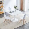 Table Mid-Century Dining Table For 4-6 People With Round MDF Table Top, Pedestal Dining Table, End Table Leisure Coffee Table - White - Image 2