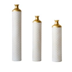 3 Piece Set Gorgeous Home Decoration Large Glazed Floor Vase Decoration Home Droplet Shaped - Gold / White