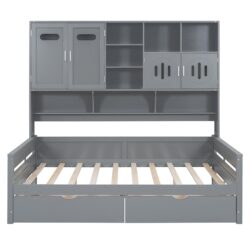 Full Size Daybed With 2 Drawers And All In One Cabinet And Shelf - Gray