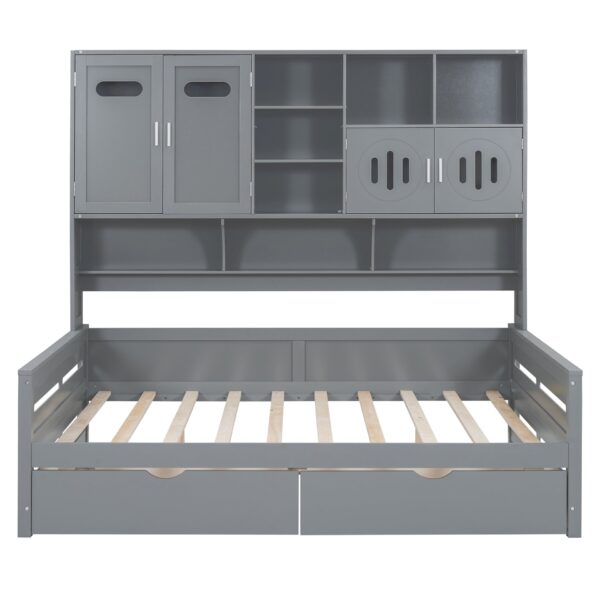Full Size Daybed With 2 Drawers And All In One Cabinet And Shelf - Gray