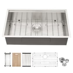 32" Undermount Kitchen Sink 16 Gauge Single Bowl With Ledge Workstation - Brushed Nickel