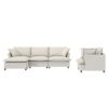 3 Piece Living Room Set Modular L Shaped Sectional Couch Upholstered, 3 Seater Sofa & Armchair & Movable Ottoman 5 Seat - Beige - Image 4