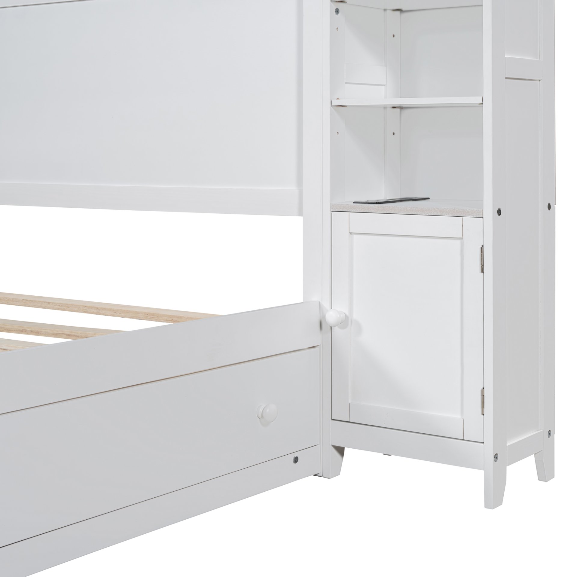 Queen Size Bed With All In One Cabinet, Shelf And Sockets - White - Image 11