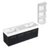 Modern Wall Mounted Bathroom Vanity With Double Resin Sink And Storage Rack - Black Chestnut - Image 12