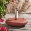 Concrete Round Wheelie Umbrella Base With Stainless Steel Holder - Terracotta - Image 2