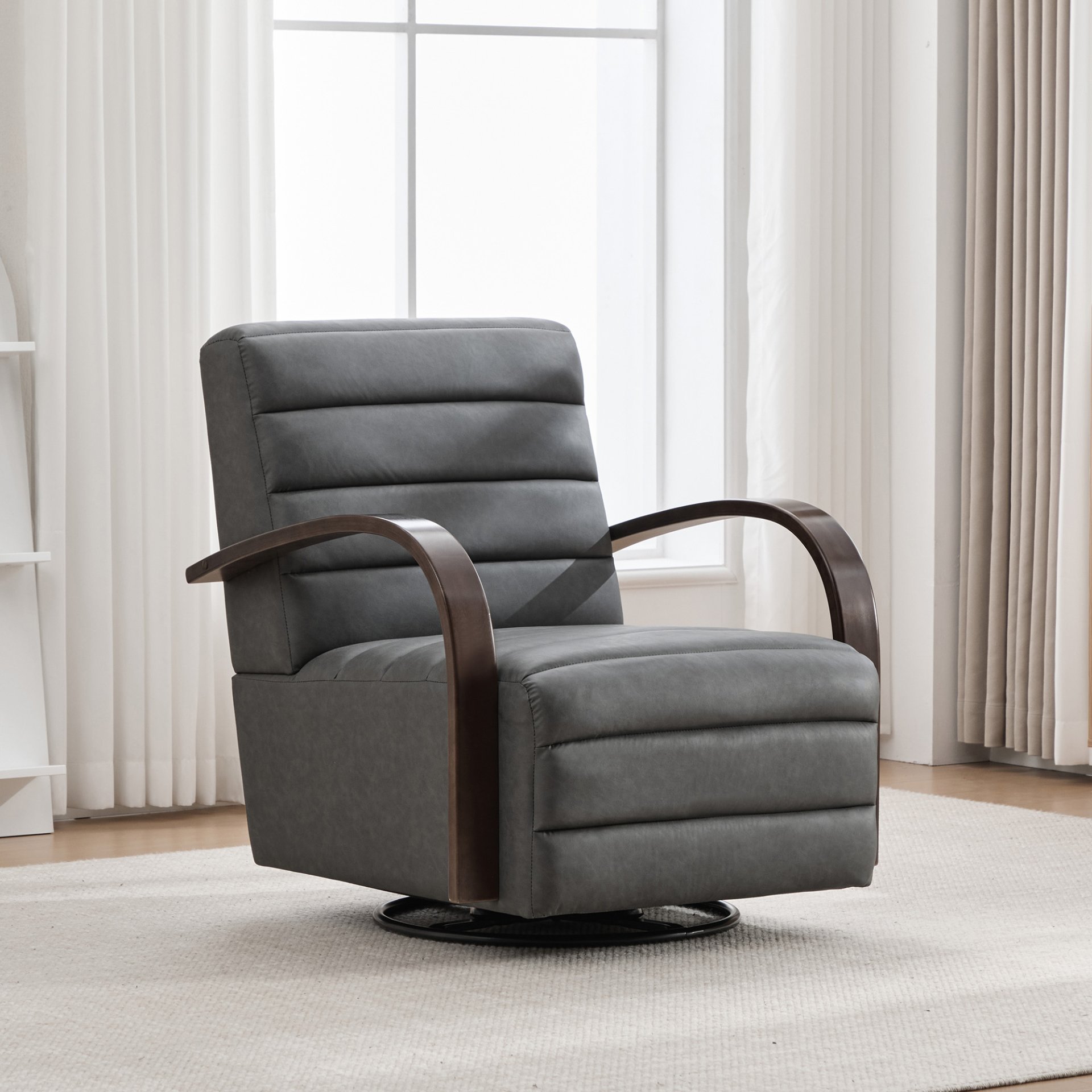 360° Swivel Accent Chair With Armrests, Comfy Lounge Reading Chair - Gray - Image 2