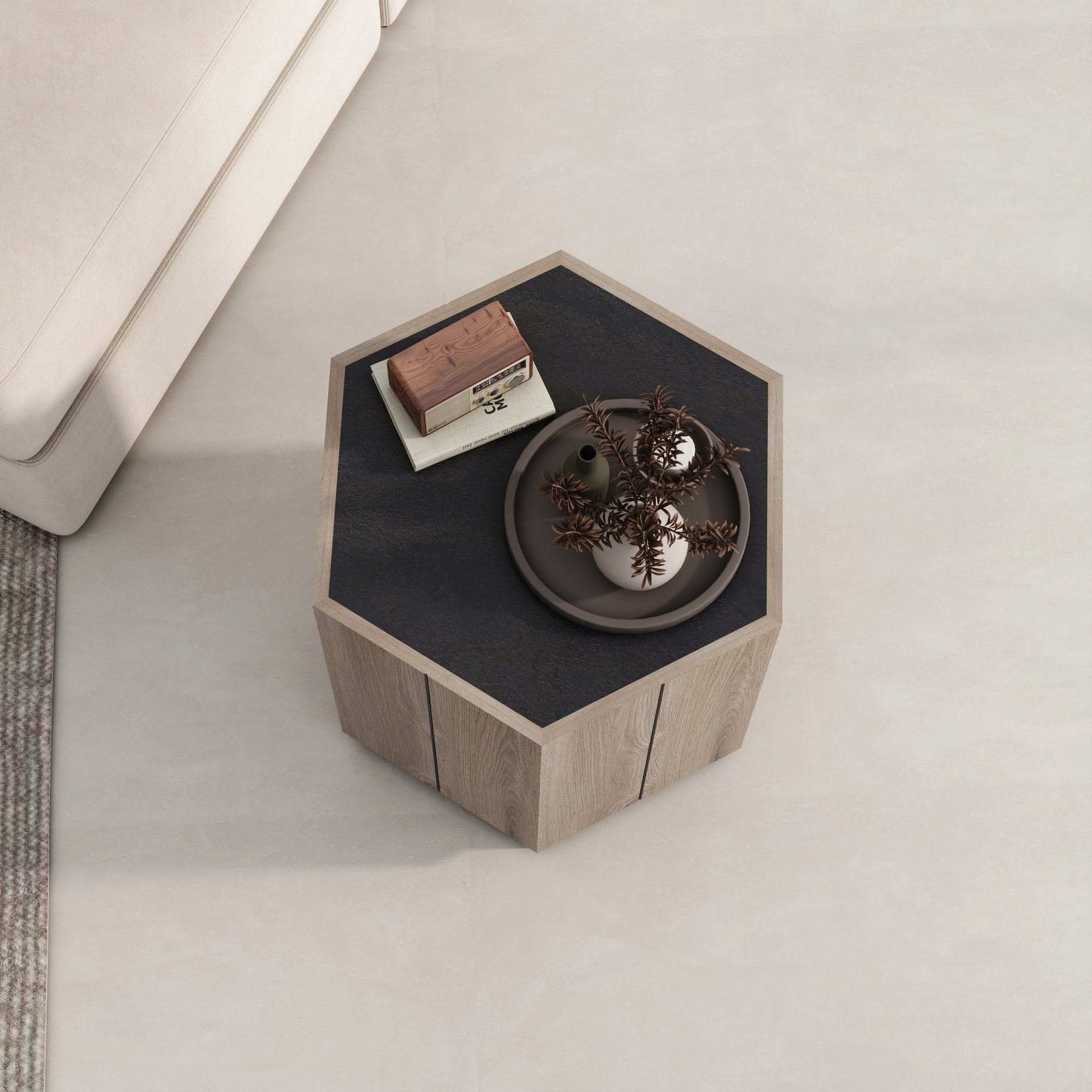 Hexagonal Rural Style Garden Retro With Drawer Living Room Corner Table Bedroom Bedside Table - Light Oak - Image 8