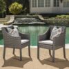 Outdoor Rattan Dining Chair With Straight Legs And Sloped Arms (Set of 2) - Gray / Silver - Image 4