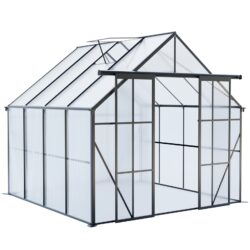 Double Door Polycarbonate Greenhouse Raised Base And Anchor Aluminum Heavy Duty Walk In Greenhouses For Outdoor Backyard In All Season - Black