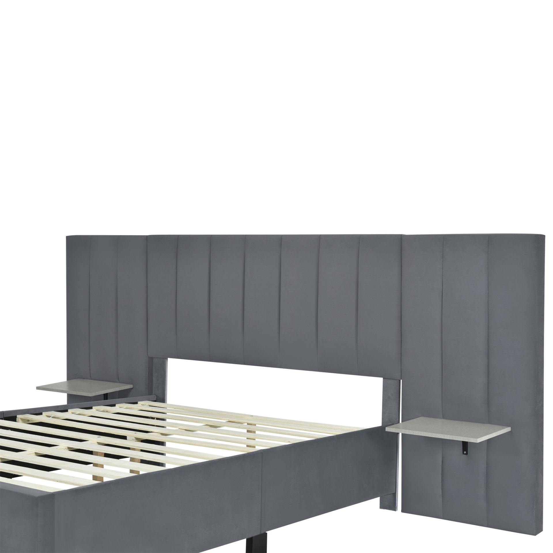 Full Size Upholstered Platform Bed With Big Headboard - Gray - Image 8