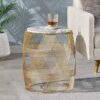 Round Table With Marble Top And Metal Base - Gold / Natural - Image 9