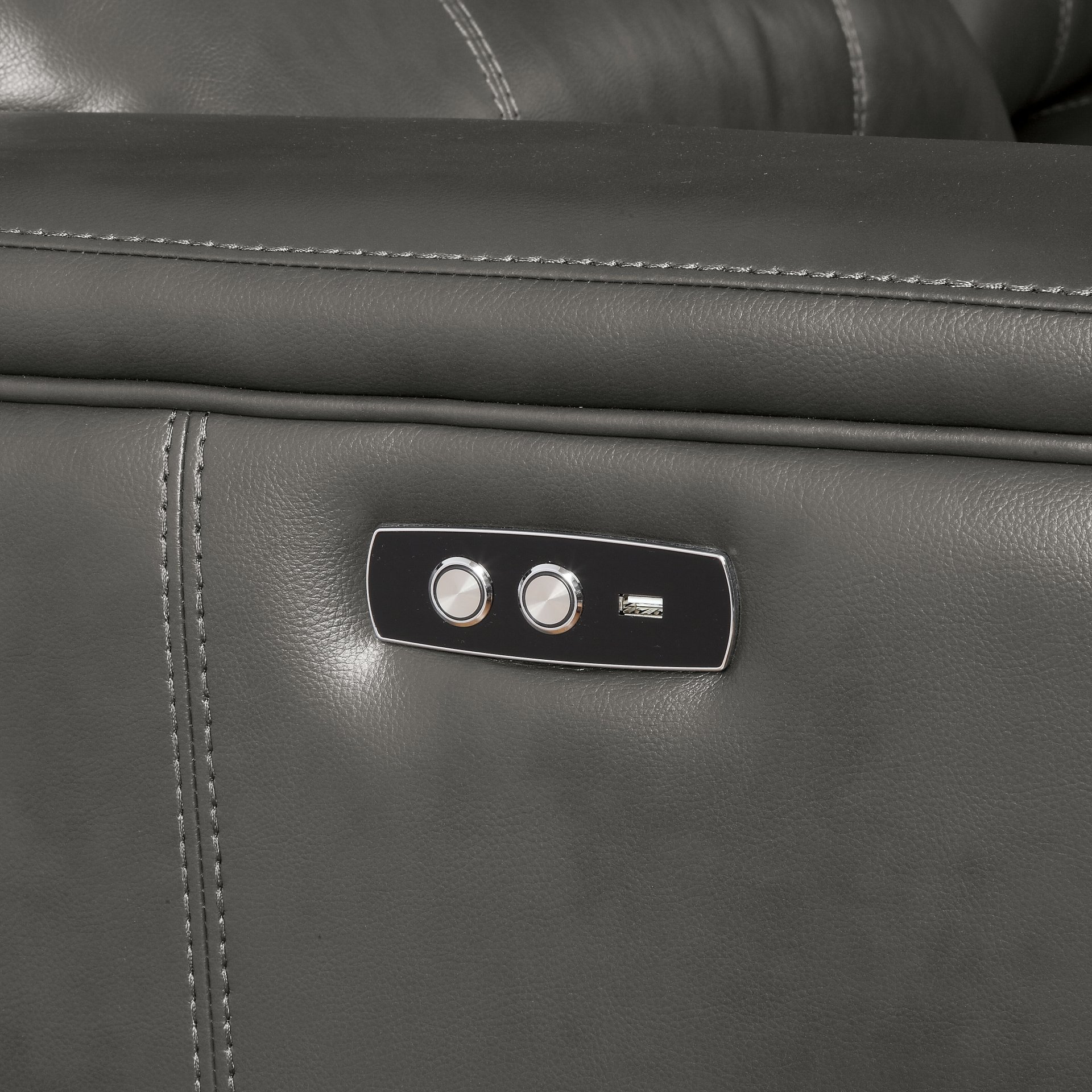 Saul - Leather Aire Power Motion Sectional Sofa With USB Port Cupholder Console - Gray - Image 11