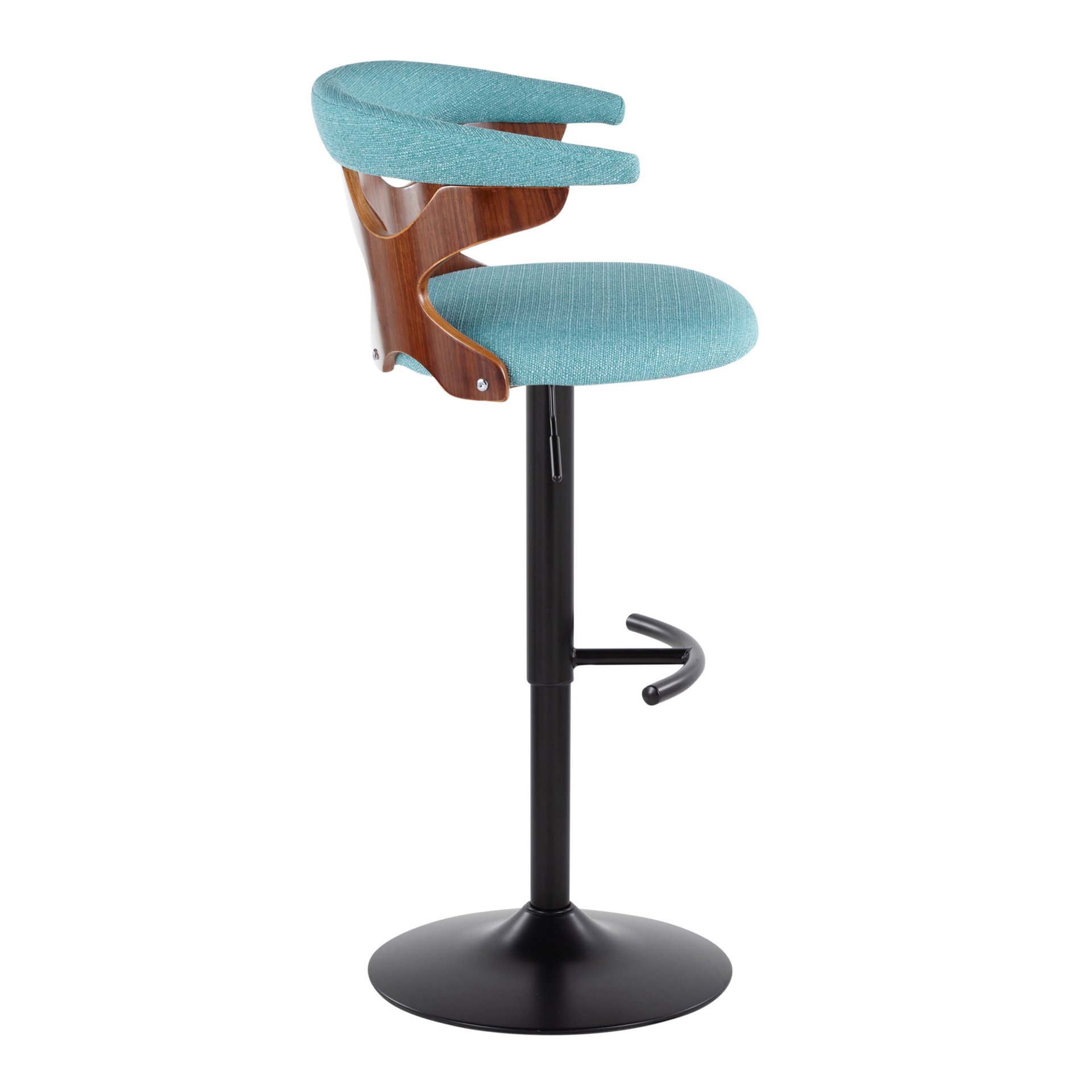 Gardenia - Contemporary Adjustable Barstool With Swivel With Rounded T Footrest (Set of 2) - Black / Walnut / Teal - Image 3