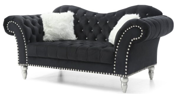 Elegant Round Arm Loveseat - Classic Black