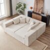 Corduroy Modular L Shaped Sectional Sofa, Luxury Floor Couch Set, 4 Piece Free Combination - Beige - Image 13