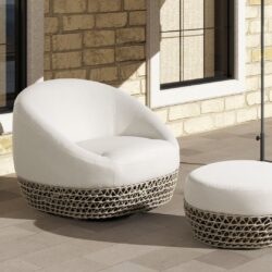 Willow - Round Upholstered Patio Ottoman - Beige