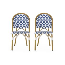 Elegant French Bistro Chair Set With Durable Aluminum Frame And Polyethylene Rattan - White / Navy