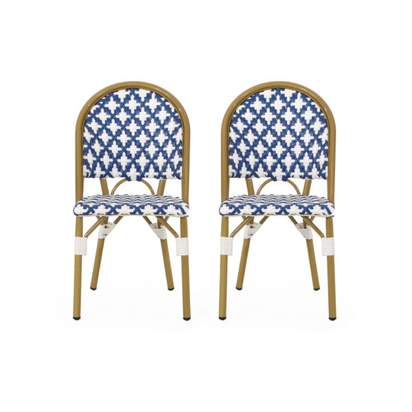 Elegant French Bistro Chair Set With Durable Aluminum Frame And Polyethylene Rattan - White / Navy