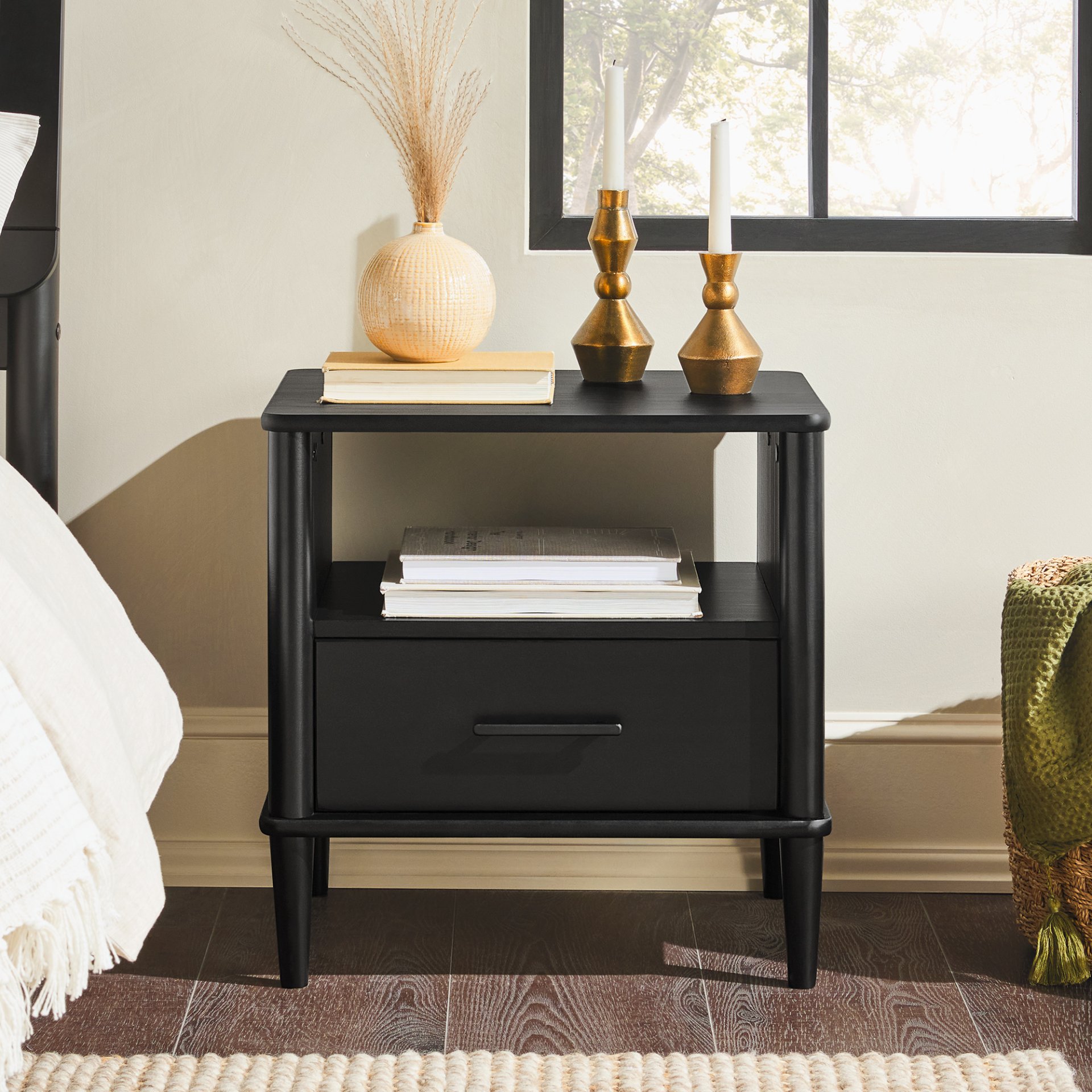 Transitional Solid Wood Spindle Nightstand - Black - Image 2