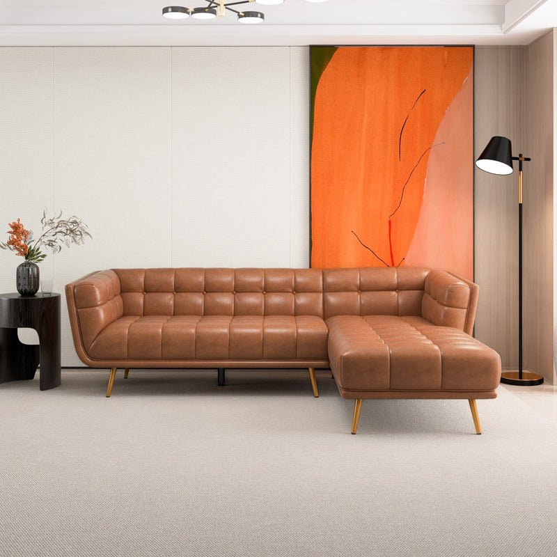 Addison - Right Sectional Leather Sofa - Cognac - Image 12
