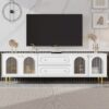 Modern TV Stand, TV Cabinet With 5 Metal Legs And Metal Handles, 2 Drawers And 2 Cabinets With Fluted Glass Doors For Living Room, Up To 80" - White - Image 2