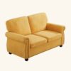 Soft Loveseat, Upholstered 2 Seater Couch, Loose Back Cushions And Turned Legs - Mustard Yellow - Image 2