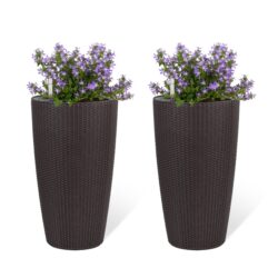 Tall Planters (Set of 2) With Water Level Monitor And Automatic Watering - Brown
